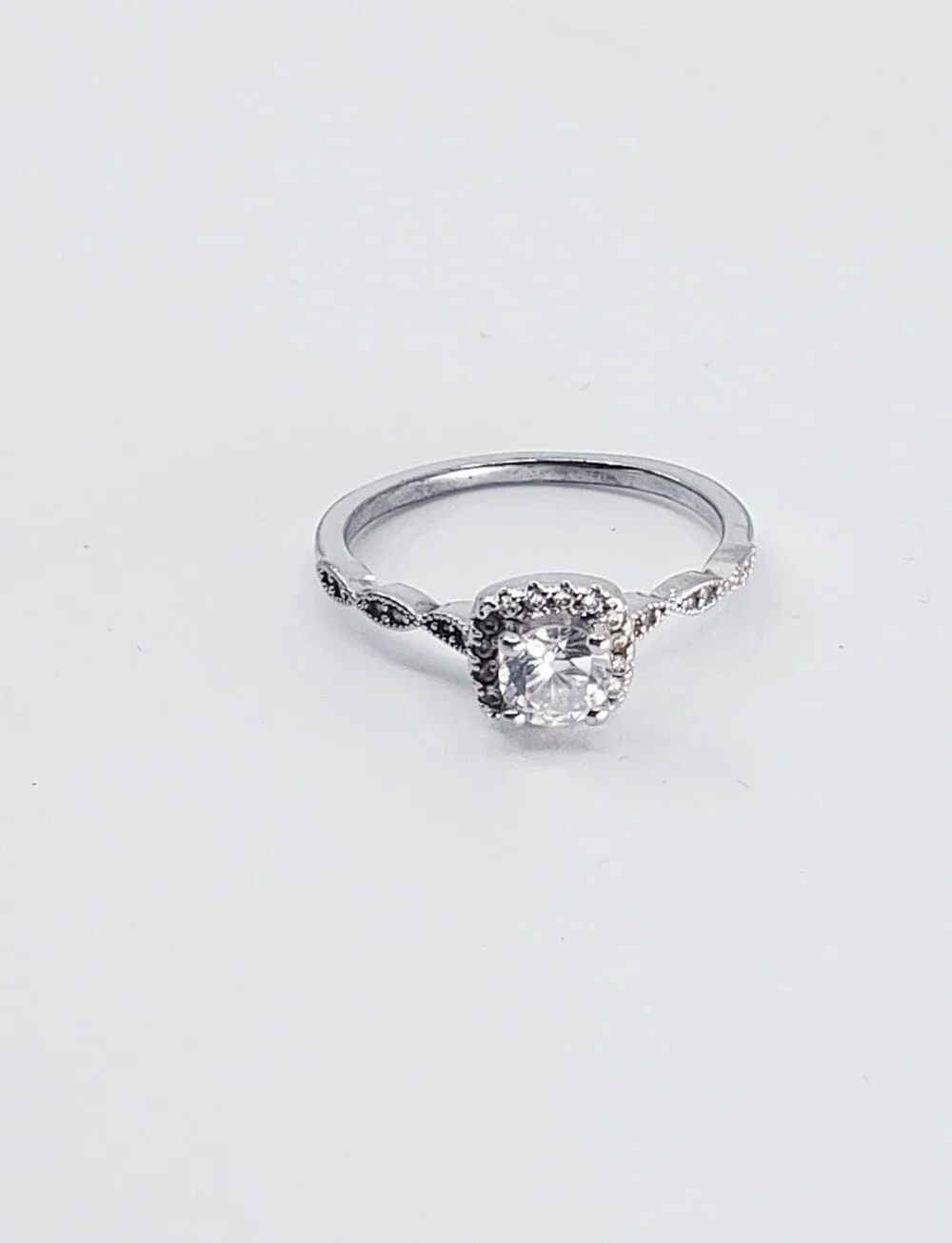 Vintage-Inspired Clear CZ Halo Engagement Ring Sz 7